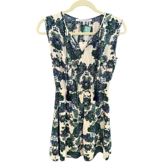 Collective Concepts Green Floral Print Sleeveless Lined Dress Tassel Tie MP NWT - Picture 2 of 7